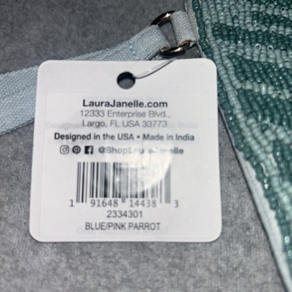 Laura Janelle Clutch Wristlet Beaded Design With Parrots, Green Two Tone NWT - Picture 5 of 7